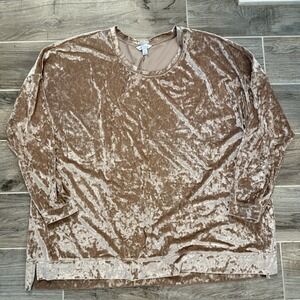 Boutique‎ 2x Crushed Velvet Champagne Color 2x Long Sleeve Pullover